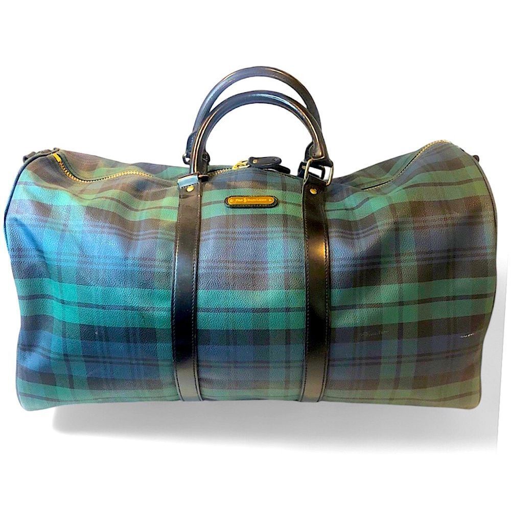 RALPH LAUREN Black Watch Plaid Boston Overnight School Camp Duffle Bag 55cm - Picture 6 of 17